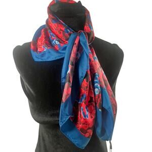 Square Silk Scarf by Designer Anthony Made in Korea Blue Red Gray Bubbling 30"